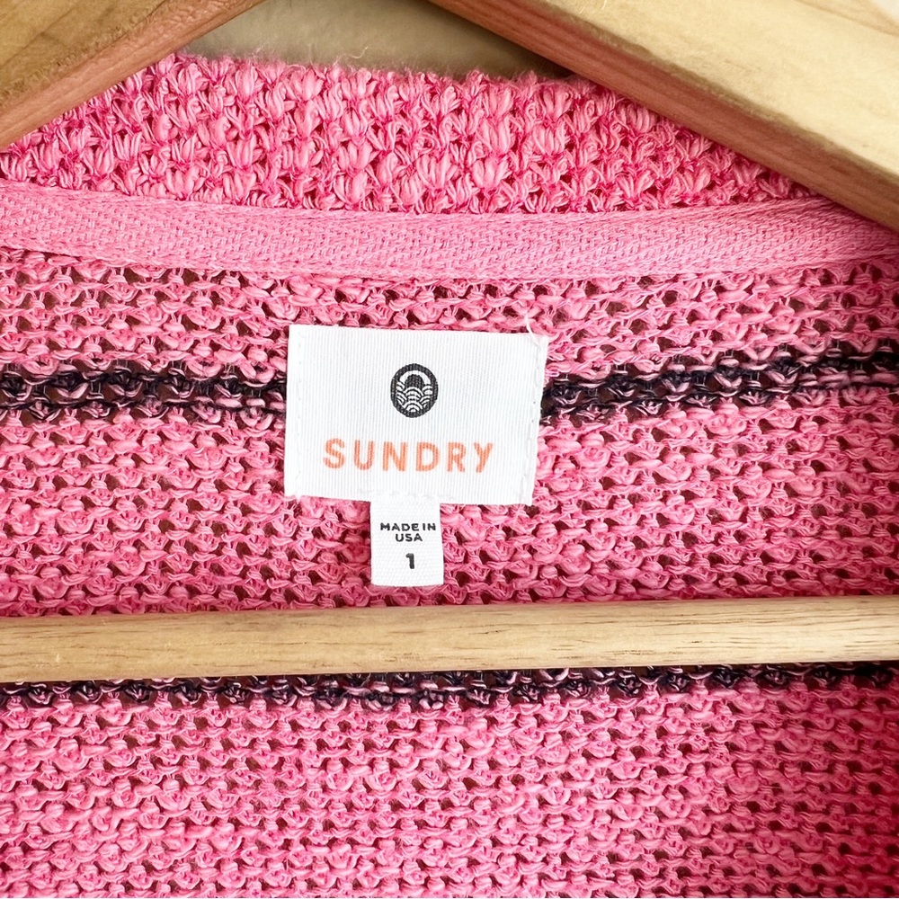 SUNDRY pink knit pullover sweater size small grommet tie bodice striped - Picture 3 of 9